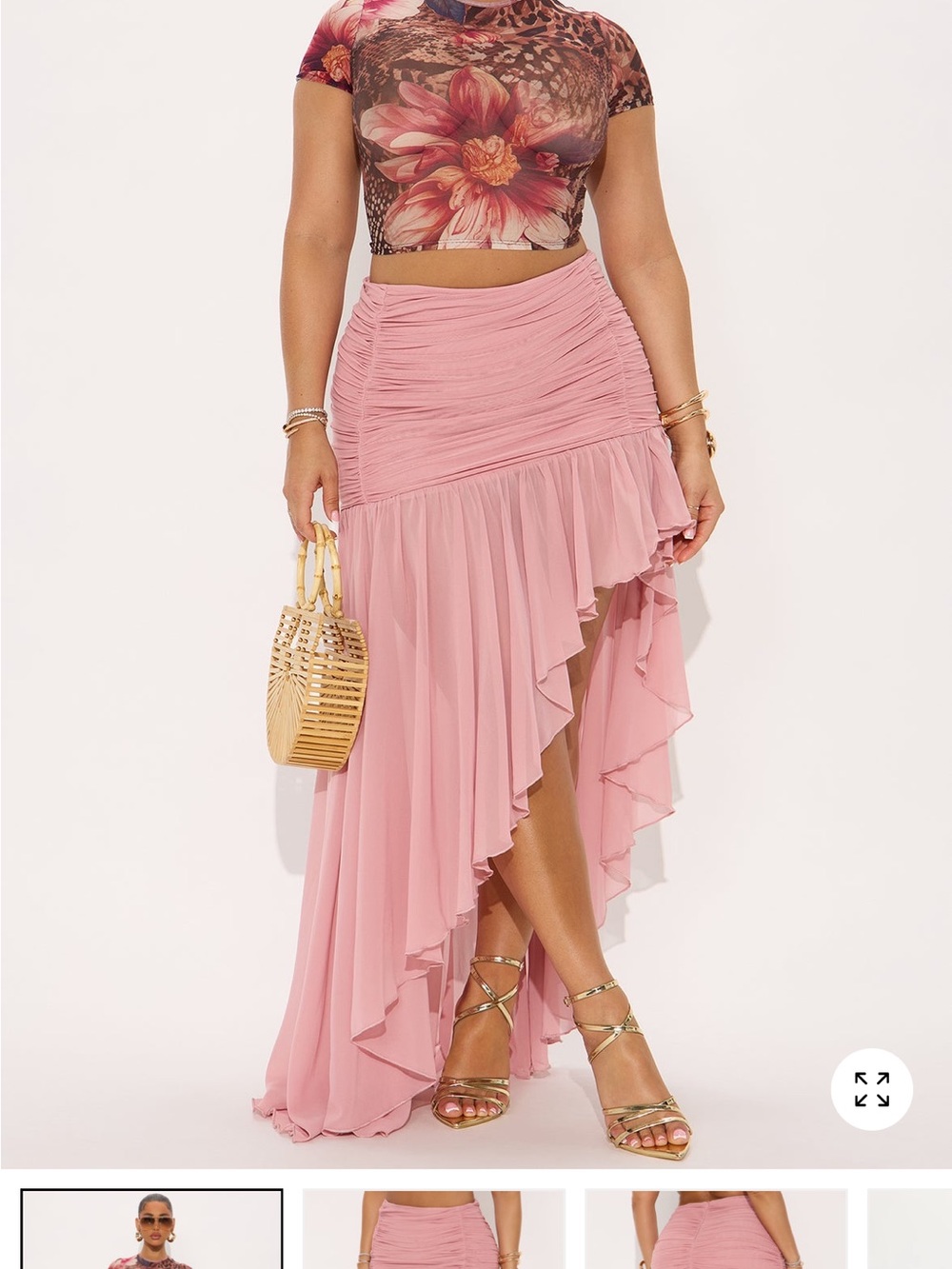*4 for $30* Aria Asymmetrical High Low Maxi Skirt in Dusty Pink
